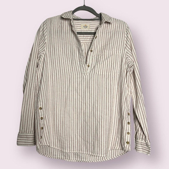 Marine Layer Tops - Marine Layer Cotton White and Red Striped Button Shirt